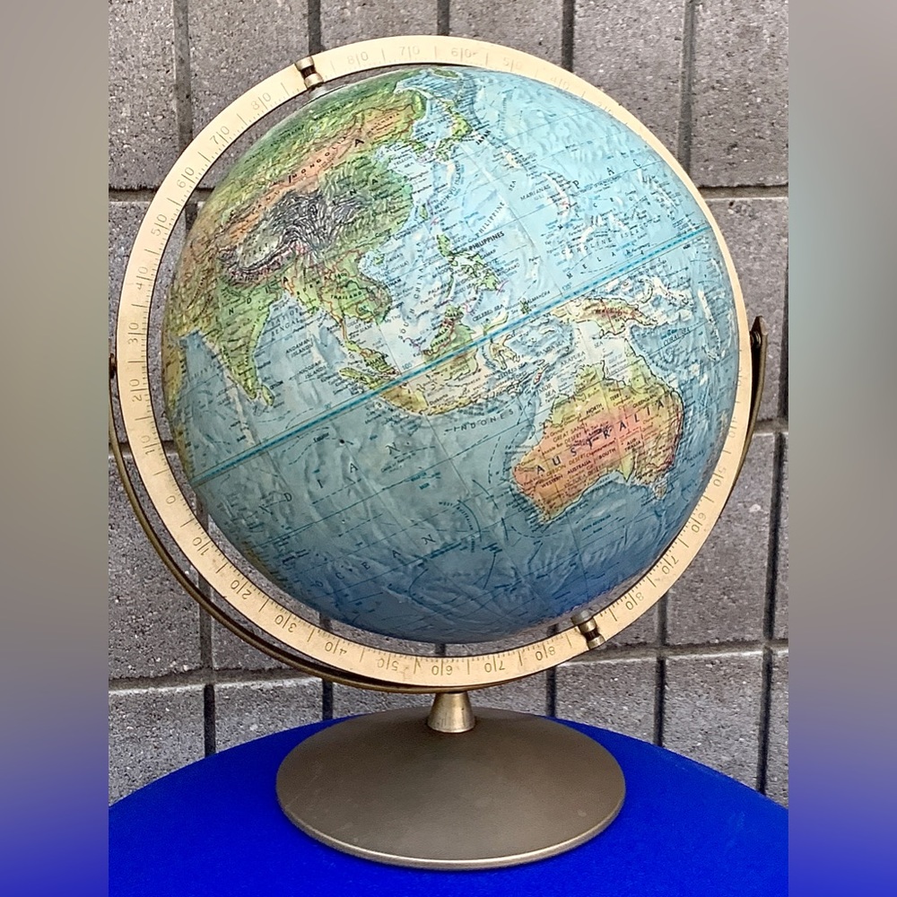 Mid Century Vintage 12” Ariculating REPLOGLE Land And Sea World Globe